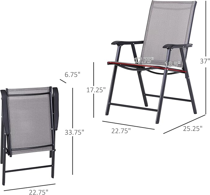 Outsunny Folding Outdoor Patio Chairs Set of 4 Stackable Portable for Deck, Garden, Camping and Travel