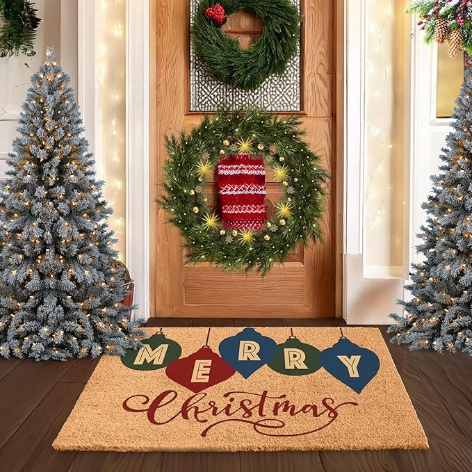LuxUrux Extra Large Christmas Door Mat 3x5 Feet – Merry Christmas Coir Doormat for Front Porch – Durable Outdoor Christmas Rug with Non-Slip Back – Christmas Welcome Mat Outdoor Décor