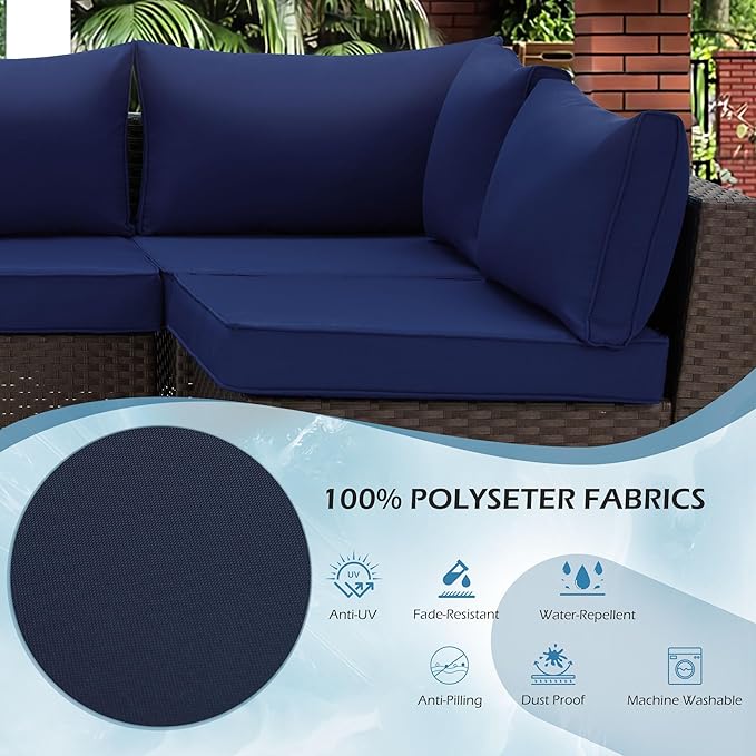 HOMREST Outdoor Replacement Cushions for Patio Furniture,Water-Repellent Sofa Cushion for 6-Seat Rattan Wicker Sectional Patio Conversation Sets,14-Piece Cushions Set for Outdoor Couch（Navy Blue）