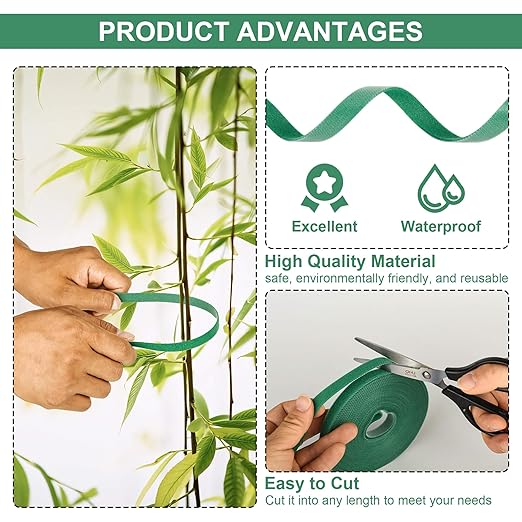 Plant Tape for Climbing Plants, 6 Rolls, 196 Ft x 1/2 Inch, Reusable Adjustable Green Garden Tape for Plants, Soft Plant Ties for Outdoor Indoor Plants