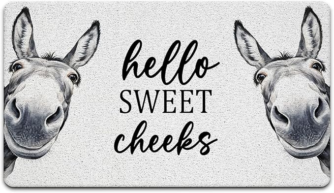 JINYO Hello Sweet Cheeks Door Mat, Funny Donkey Door Mat Indoor Outdoor Entrance Entryway Porch, Sweet Cheeks Bath Mats for Bathroom, Donkey Welcome Mats, 17x30 Inch