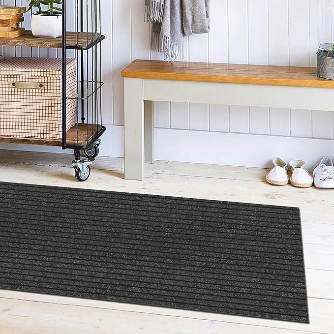 Ottomanson Front Door Mat – Non Slip Scraper Mud Mat for High Traffic Entryways, RV & Patio – Dirt Trapping and Durable for Indoor & Outdoor Use – 2' x 5' – Black