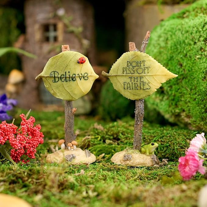 Top Collection Miniature Fairy Garden and Terrarium Don't Piss Off The Fairies Sign Figurine