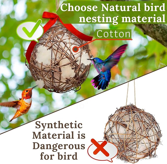 Hummingbird Nesters - Bird Nesting Material Holder for Wild Birds - Humming Bird House Materials Gifts for Bird Watching Nature Lovers - Refillable Outdoor Nesting Station to Build a Nest