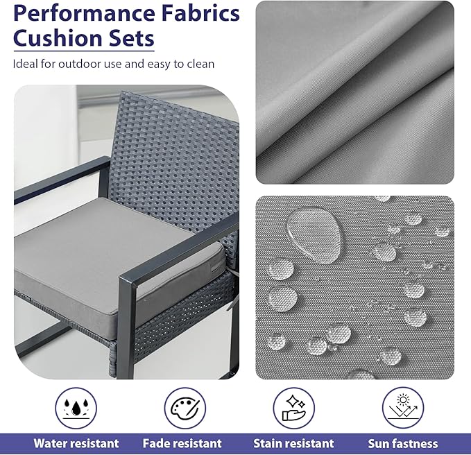 Outdoor Chair Cushions Set of 4 -Waterproof Outdoor Seat Cushions for Patio Furniture, Patio Chair Cushion with Handle and Ties, Square Out Door Chair Pads,18.5" x 16" x 3", Grey