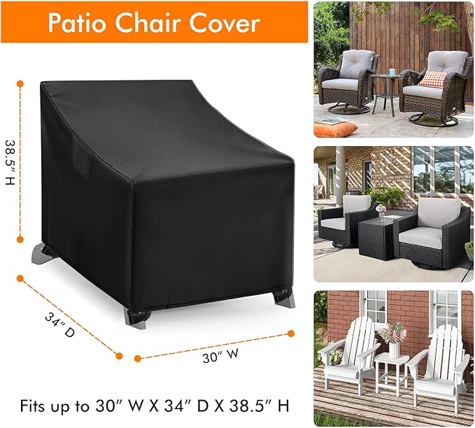 WLEAFJ Adirondack Chair Covers - Waterproof Heavy Duty, Patio Rocking Chair Covers for Outdoor Furniture, Black - 2 Pack - 32" W x 34" D x 36" H