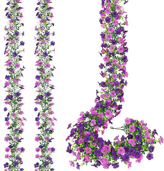 2 Pack Artificial Flowers Garland Ivy,Spring Summer Decor UV Resistant Fake Daisy Vines Floral Vine Silk Hanging Flower for Decor Home Garden Wedding Photo Booth Backdrop (Light Dark Purple)