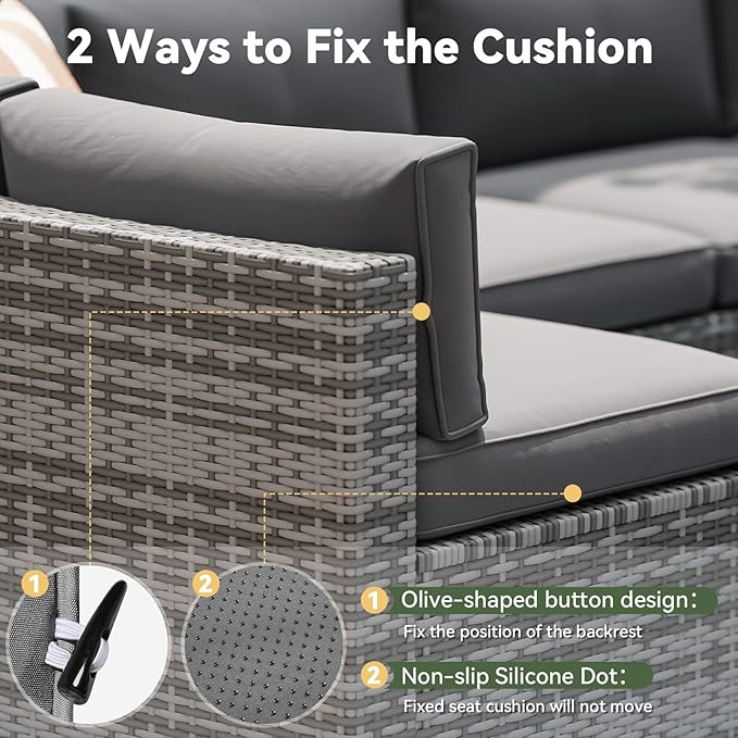 Aoxun Replacement Cushions for Outdoor Furniture, 14-Piece Outdoor Cushions for Patio Furniture, Deep Seat, Waterproof & Fade Resistant Couch Cushion for 6-Seat Patio Conversation Sets, Grey
