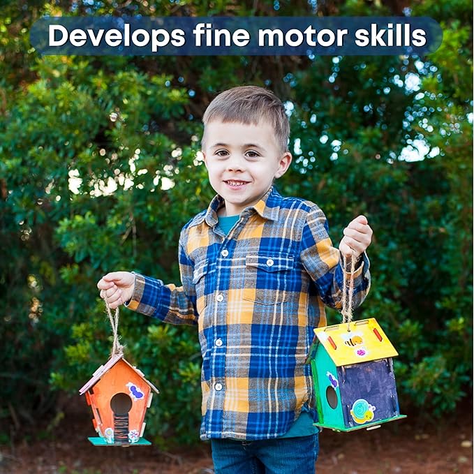 9 DIY Bird House Kits For Children to Build - Wood Birdhouse For Kids to Paint - Unfinished Bird Houses for Kids - Wood Craft Project Kits - Summer Crafts for Girls & Boys, Classroom & Church Activity