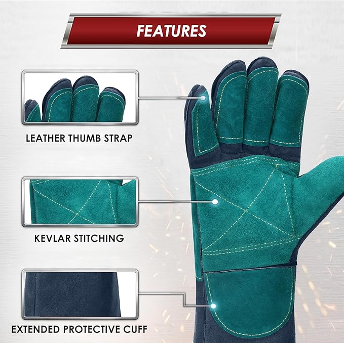 bestarc Leather Forge MIG Welding Gloves, 932℉ Heat Resistant Welding Gloves with Kevlar Stitching for MIG, TIG, Stick, Forge