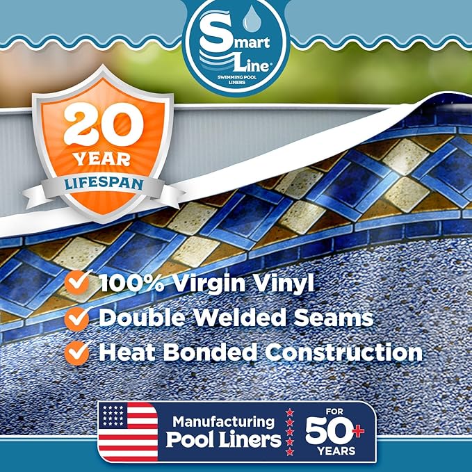 Smartline 15 ft Round Swimming Pool Liner | Mosaic Diamond | Unibead Style | 52 Inch Wall Height | 20 Gauge Heavy Duty Virgin Vinyl | Designed for Steel Sided Above Ground Pools