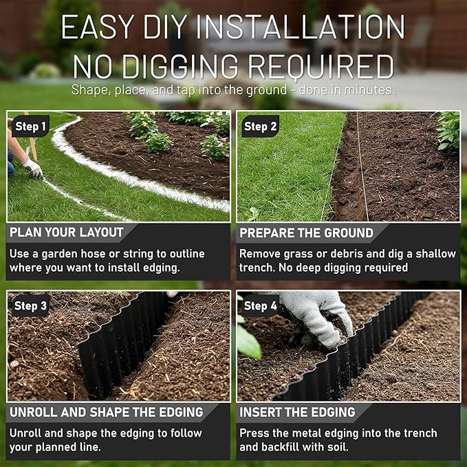 40FT x 8IN Flexible Corrugated Metal Garden Edging Roll, Rust Resistant Galvanized Steel Landscape Border, Flexible Lawn Edging for Flower Beds, Pathways & Outdoor Landscaping