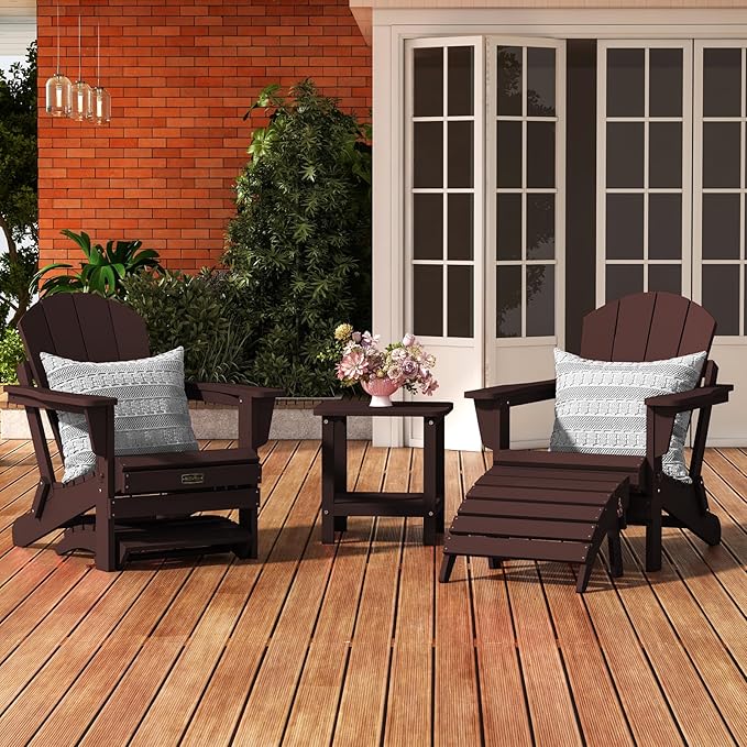 SERWALL Folding Adirondack Chair Footrest Set of 2, Adirondack Ottomans Without Assembly, Coffee