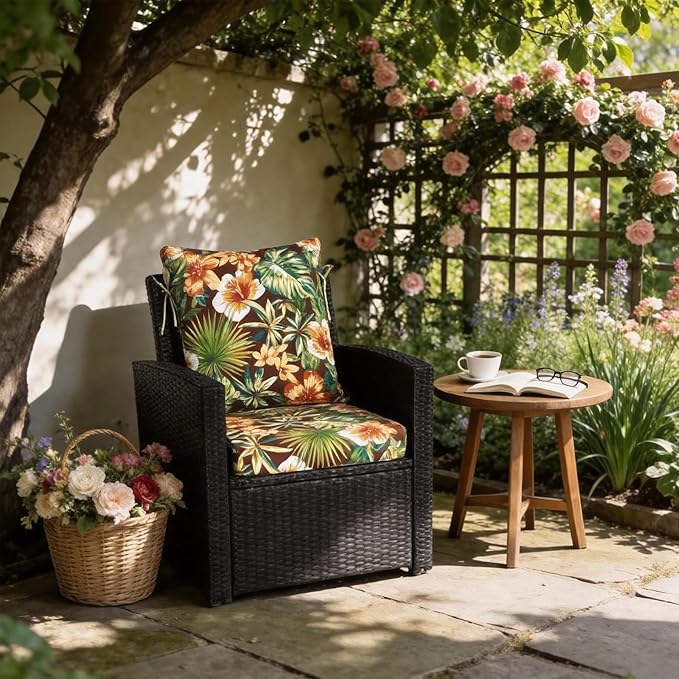 COZYVIDA Outdoor Dining Chair Cushion, Set of 2, 20" x 42",C0 Water-Resistant Breathable Polyester, UV-Resistant 1000+ Hrs, 30D Foam with Recycled Fiber Fill, YKK Zippers, Tropical Floral