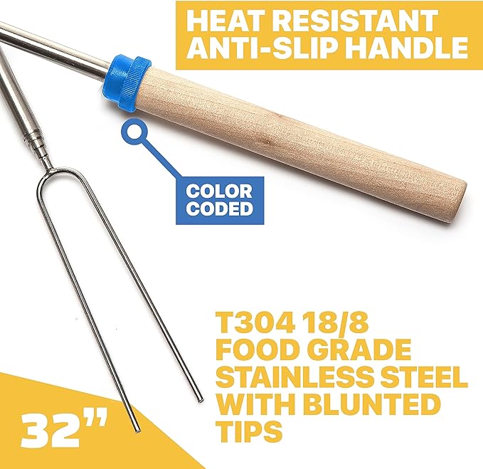Smores Sticks for Fire Pit - Accessories for Campfire Marshmallow Roasting Sticks Smores Kit Outdoor-Smore Skewers Hot Dog Fork For Outside, Camping Essentials Bonfire Gear Long 32" 5 Pack