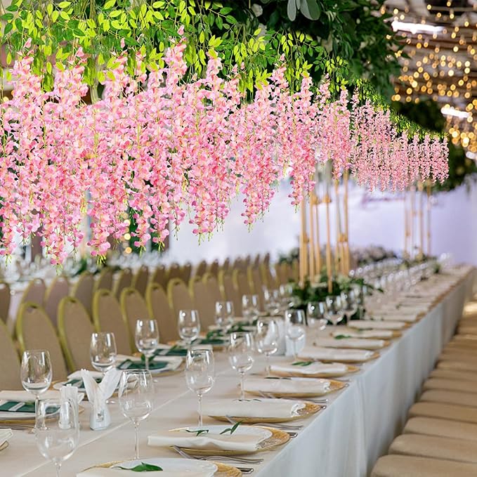 Wisteria Hanging Flowers,Fake Hanging Flowers,Wisteria artificiales Garland for Home Wedding Arch Floral Party Garden Ceremony Outdoor Decor,3.6 feet Long(150,Pink)