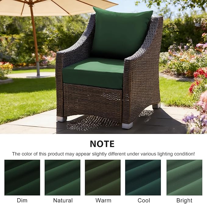 Outdoor Deep Seat Cushion Set, 24x24 Inch Water-Resistant & Fade-Resistant Outdoor Chair Cushions, Patio Furniture Cushions with Removable Cover for Patio Chair, Sofa, Forest Green (Set of 2)