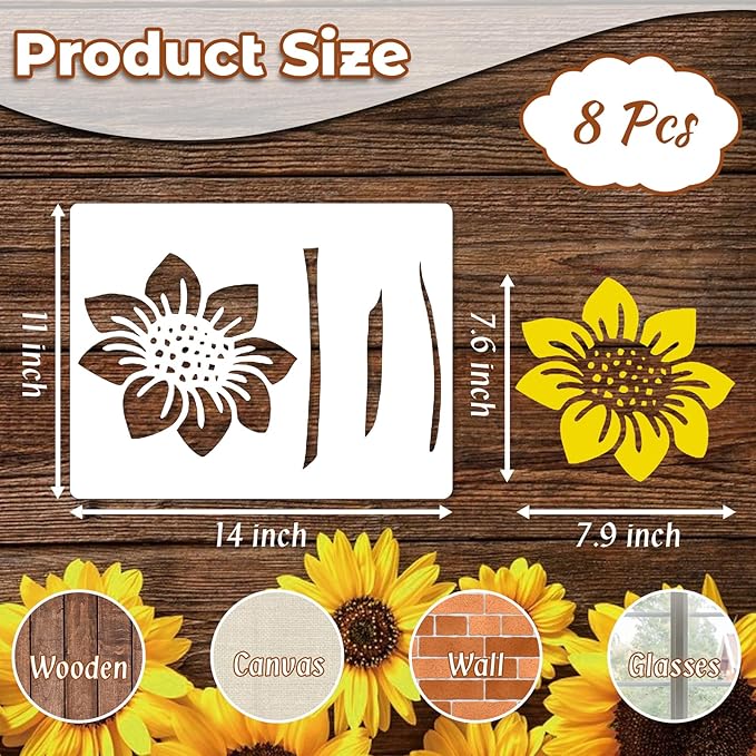 8 Pcs Large Flower Stencils for Painting With Fence,14 X 11 Inch Wall Stencils for Painting Large Pattern, Stencils for Crafts Reusable, Suitable for Outdoor Garden Walls, Furniture, Wall, Canvas, Etc