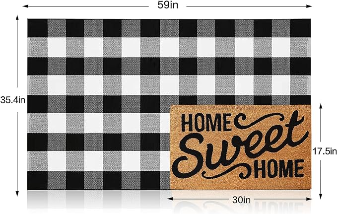 MUBIN Cotton Buffalo Plaid Rug, 3x5 Black and White Check Outdoor Rug Front Door Decorative Mat, Hand-Woven Reversible Foldable Rug for Layered Door Mats Washable Carpet for Front Porch, Entryway
