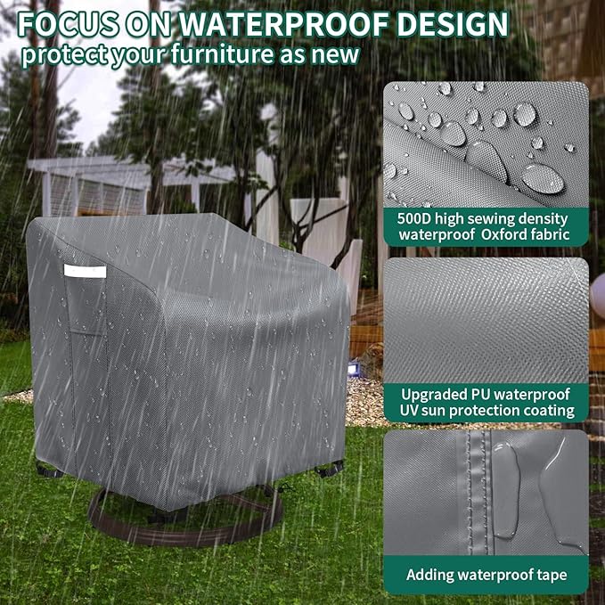 AKEfit Outdoor Swivel Lounge Chair Cover 2 Pack,Heavy Duty Waterproof Patio Chair Covers for All-Weather Protection Outdoor Lawn Furniture,Grey-33Wx35Dx38.5H inches
