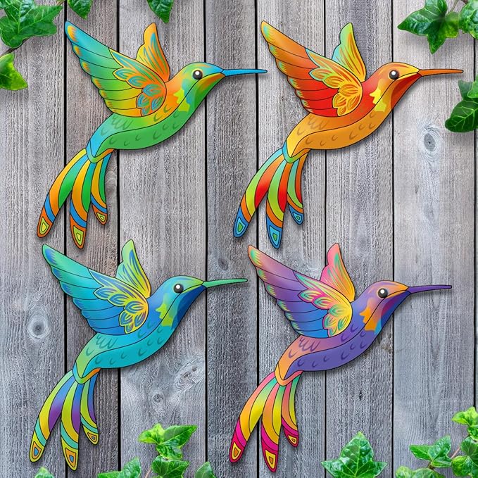 Metal Hummingbird Wall Decor,Outdoor Fence Birds Art Decoration,Hanging Decorations for Garden,Yard,Patio Balcony,Great Gifts for Family Friends(4 Pack)