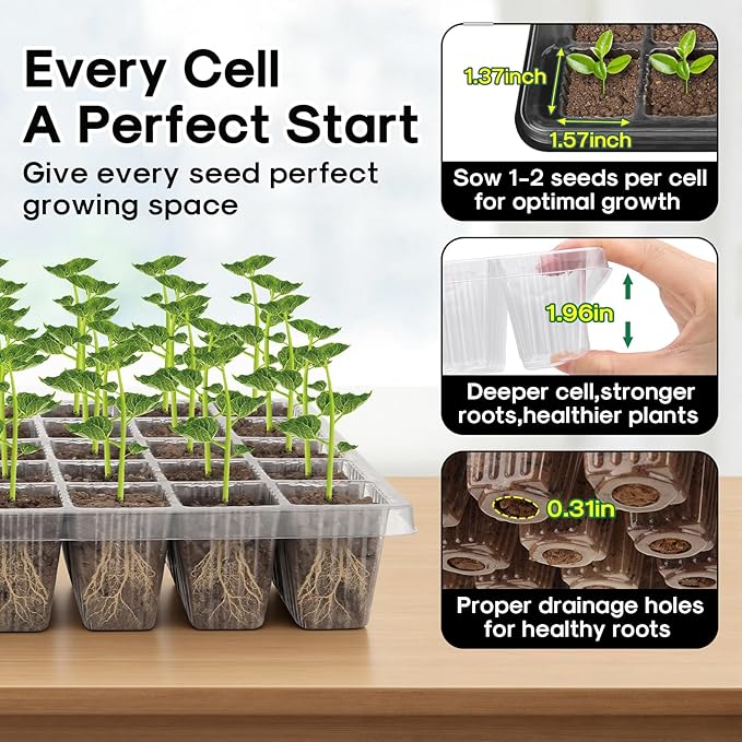 BlumWay Seed Starter Tray with Grow Light,2 Pack 80 Cells Seedling Tray Kit with Humidity Dome/Indoor Plant Starter Kit, Adjustable Brightness Plant Germination Trays-Black