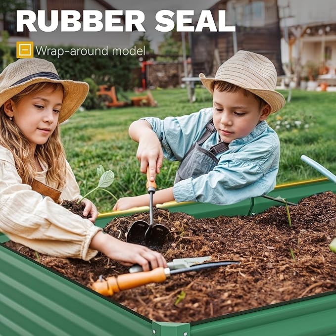 DWVO 8 x 4 x 1.5 FT Raised Garden Bed Kit, Outdoor Galvanized Flower Bed with Safety Rubber and Gloves, Large Metal Planter Box for Vegetables, Flowers, Herbs, Fruits, Green
