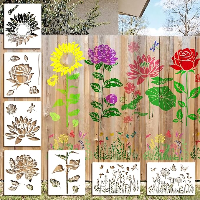 Zeyune 20 Pcs Large Fence Flower Stencils for Walls Painting 11x 13, 12 x 8 Inch Reusable Plastic Spring Floral Stencils for Crafts Outdoors Garden Walls Lace Crafts for DIY Wall Home Furniture Art