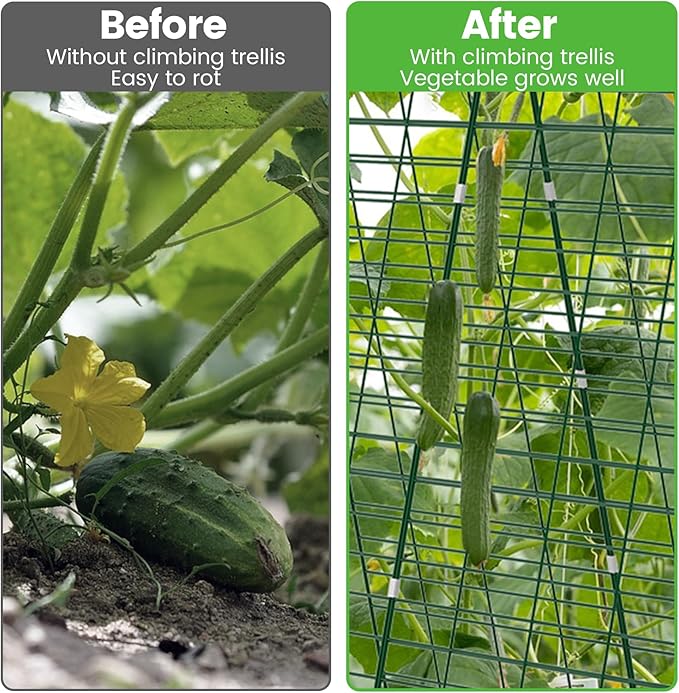 Foldable Cucumber Trellis 3 Pack, 48" L x 34" W A-Frame Trellis, Climbing Plants Support Raised Bed Trellis, with Twist Ties & Plant Bags for Outdoor Yards Gardens