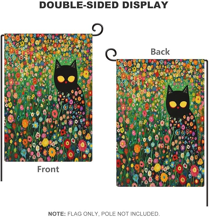 Black Cat Garden Flag Double Sided Outside 12x18 Inch Cute Black Cat in The Flower Garden Welcome Farmhouse Outdoor Flags Yard Flag Seasonal Holiday Decoration Courtyard