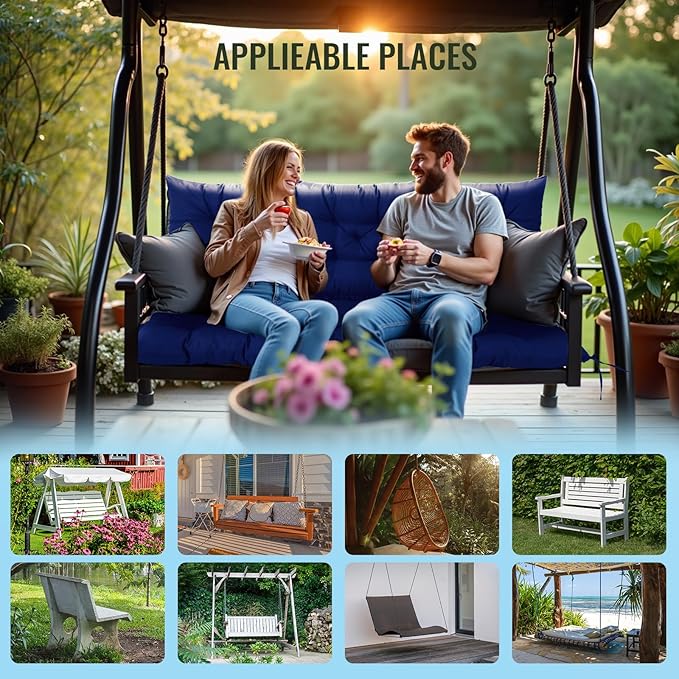 NACATIN 3 Seat Cushion for Outdoor Swing - 60x40 inches, 4" Thick Porch Swing Cushions with Ties and Storage Bag, Waterproof Bench Cushions for Patio, Outdoor, Backyard and Garden (Navy)