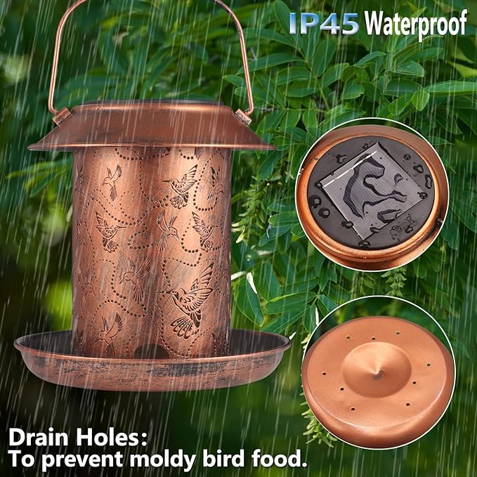 Hummingbird Solar Bird Feeder for Outdoors Hanging Solar Lanterns Waterproof Metal Wild Bird Feeders Garden Outside Yard Decor Christmas Birthday Gifts for Women Mom