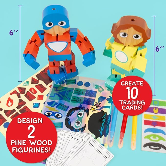 Made By Me Build & Paint Your Own Wooden Toys, DIY Wood Craft Kit, Easy to Assemble, Superhero Action Figures