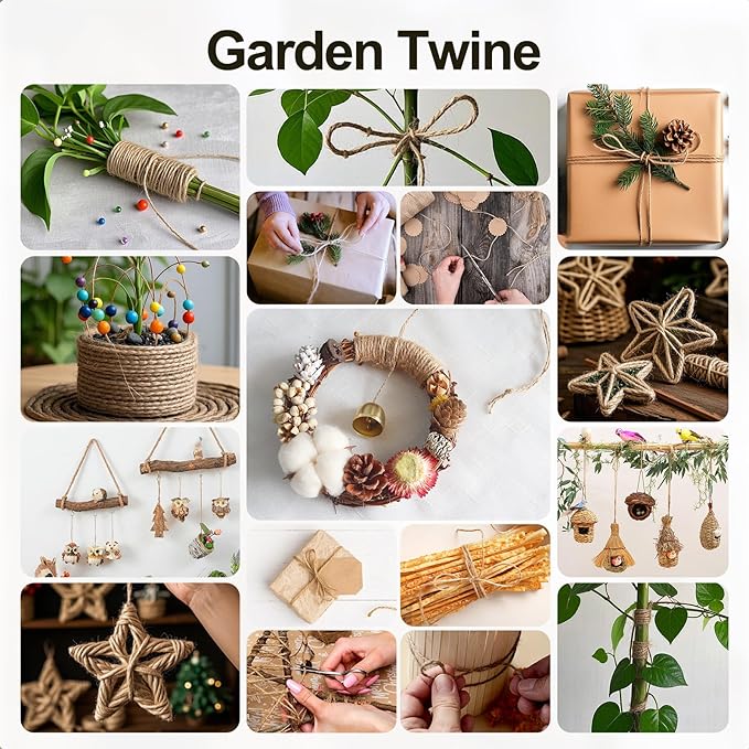 Jute Twine String - 656ft Eco-Friendly Natural Cord for Crafts,Butcher Cooking & Packaging | 2mm Thick Jute Rope | Extra Long Decorative Tying,Plant Support & DIY Projects
