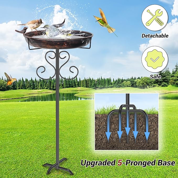 Metal Bird Bath for Outside, 40 Inch Tall Vintage Freestanding Birdbaths Bowl with Bird Statue, Sturdy 5-Pronged Base Birdfeeder for Outdoors Garden Patio Yard Lawn Decor (Vintage Bronze)