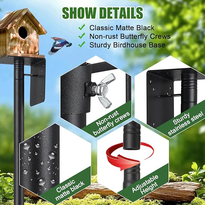 Bird House Poles for Outdoors, Heavy Duty 75 Inch Birdhouse Stand Stake 1.2 Inch Diameter Metal Bird Mounting Pole for Yard Garden