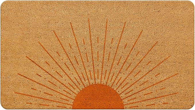 Nogrit Boho Coir Doormat for Outdoor Entrance, Boho Welcome Mat Front Door Mats Outdoor Indoor Door Mats for Entryway Coir Doormats for Entrance 17x30 (Orange Sun)
