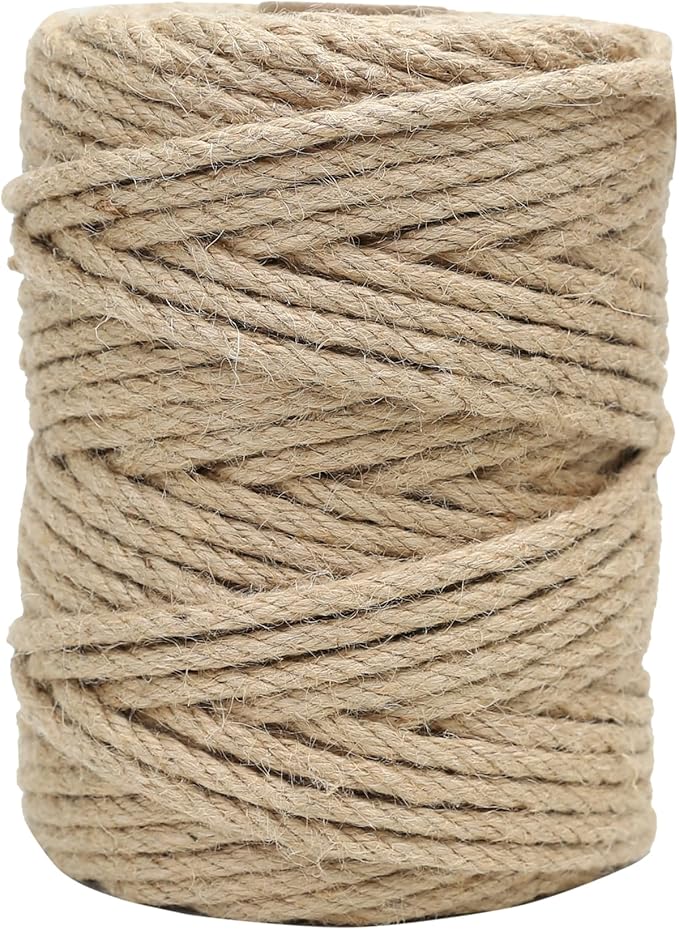 Natural Jute Twine 328ft 8mm,4Ply Twisted Thick Twine Rope Strong Jute String Roll for Crafts Gift Wrapping Gardening Home Decor Bundling Cat Scratching Post