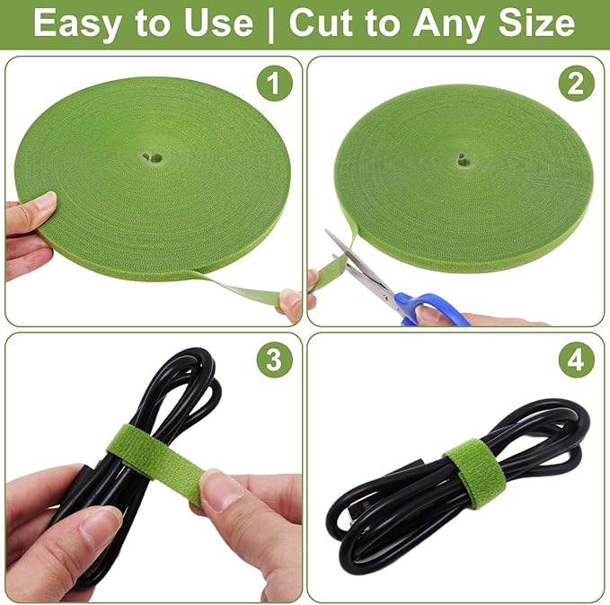 1 Roll 131 Feet/40M Plant Tape, Reusable Double-Sided Hook and Loop Tape, Width 12mm/0.47" Garden Tie for Climbing Plants Fastening Support, Cable Wire Management Strap (Green)