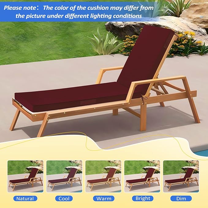 Basic Beyond Chaise Lounge Cushions Outdoor, 3-Layer Waterproof Outdoor Furniture Cushions with Removable Cover and 4 Ties, 72"x21"x3" Patio Lounge Chair Cushions for Outdoor Furniture, Burgundy