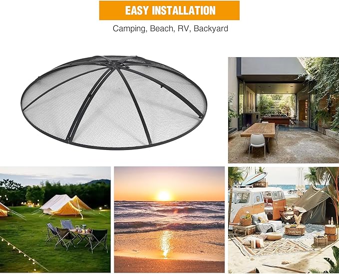 Lineslife Fire Pit Spark Screen 40 Inch Cover Round, Heavy Duty Collapsible Outdoor Fire Pit Mesh Screen, Metal Fire Pits Top Lid with Ring Handle for Patio Backyard, Black