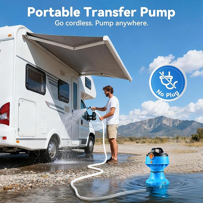 1/4HP Cordless Water Transfer Pump Submersible Water Pump 750GPH 30FT Head IPX8 Included 2x4000mAh 21V Battery and Charger Pool Cover Pump 3/4" Outlet for Pool Pond Garden Bathtub RV Boat