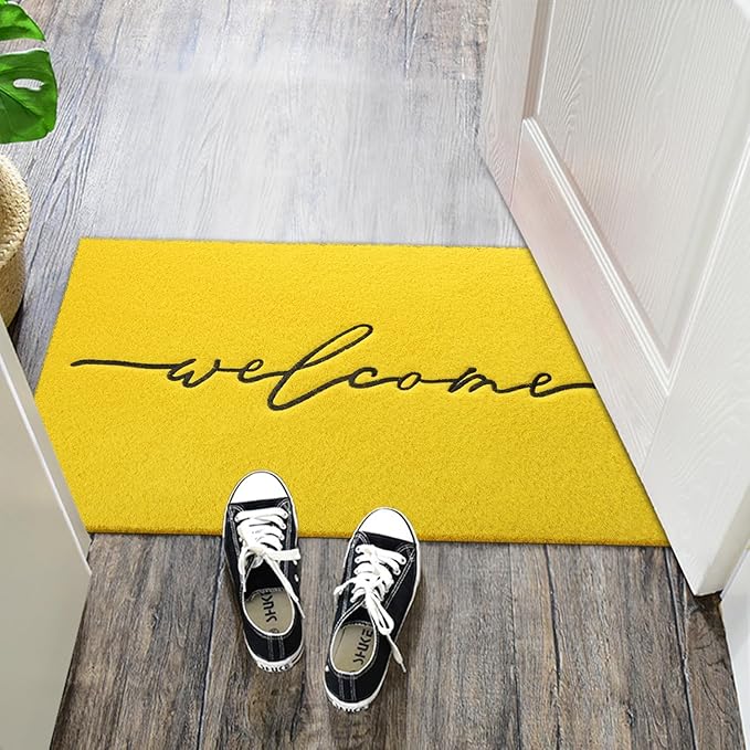 AAZZKANG Yellow Outdoor Mat Front Door Indoor Welcome Doormat,Anti Slip Rubber Door Mat,Quickly Absorb Mud Easy to Clean Entrance Mats