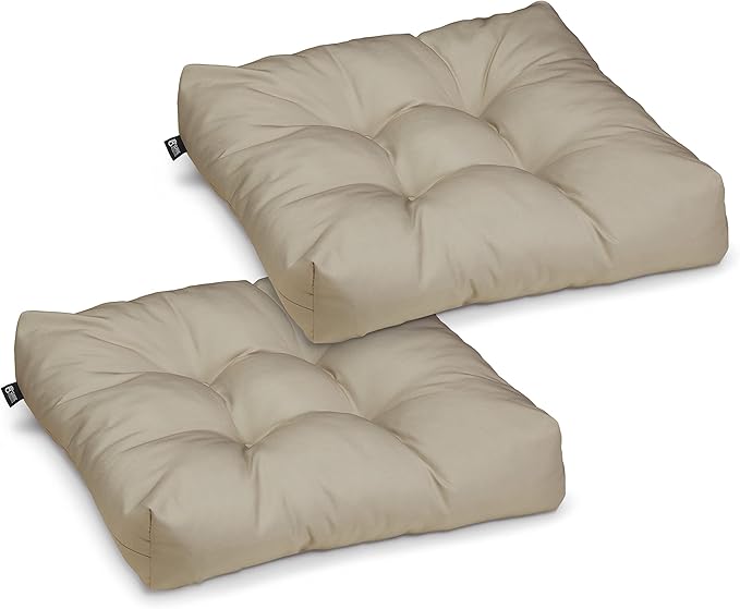 Classic Accessories Water-Resistant Square Patio Seat Cushions, 19 x 19 x 5 Inch, 2 Pack, Khaki, Outdoor Seat Cushions