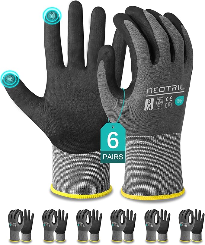 Safety Work Gloves MicroFoam Nitrile Coated-3/6/12/36 Pairs,Breathable Nylon Working Gloves for Men Women