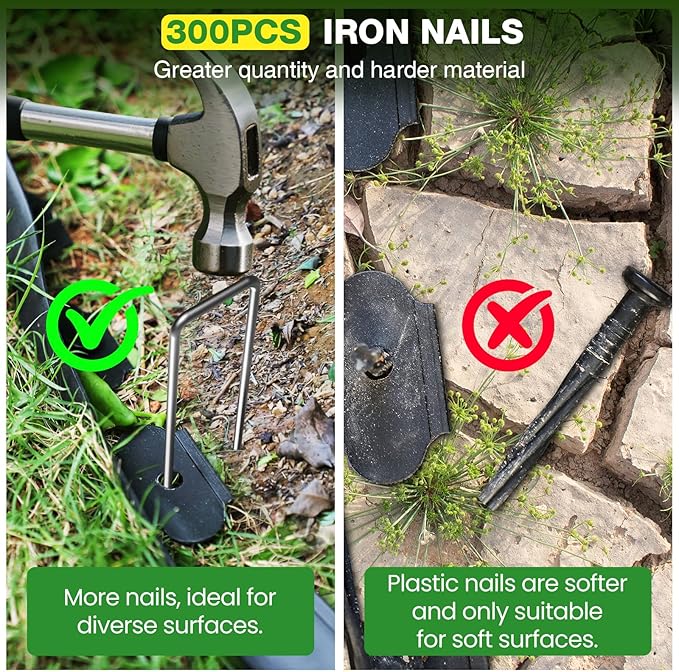 200ft,1.5in Tall Landscape Edging Kit with 300 Metal Spikes, Not Digging Flexible Plastic Edge Border for Landscaping, Lawn,Garden,Flower Beds,Yard,Paver,Playground, Fence,Pathway,3pack, 66.7ft Each