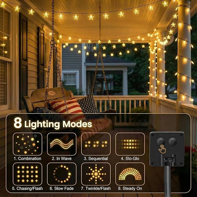 Twinkle Solar Star String Lights Outdoor Waterproof Fairy Lights 39FT 100 LED with 8 Lighting Modes for Camping Garden Wedding Party Tree Holidays Backyard Patio(Warm White)