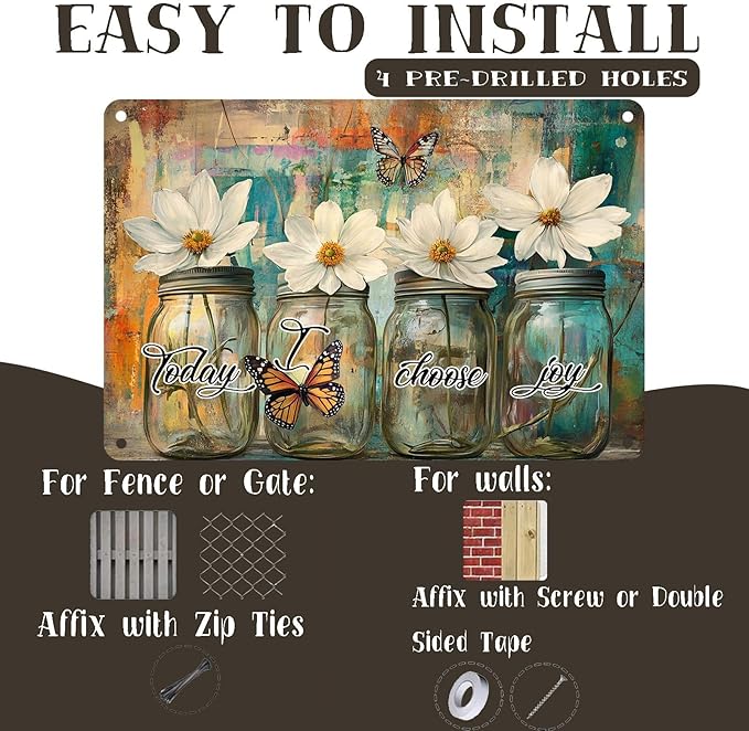 Today I Choose Joy Vintage Metal Signs Funny Tin Sign Retro Indoor Outdoor Wall Decor for Home Office Bar Cafe Pub Garden Yard Garage Patio Porch 8×12 Inch