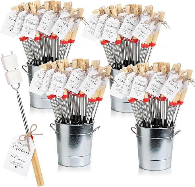 96 Sets S'mores Sticks Kit Extendable Roasting Cotton Candy Stick for Fire Pit Camp Bachelorette Decorations One Happy Camper Birthday Party Favor for Wedding Camping Campfire Bonfire Supplies