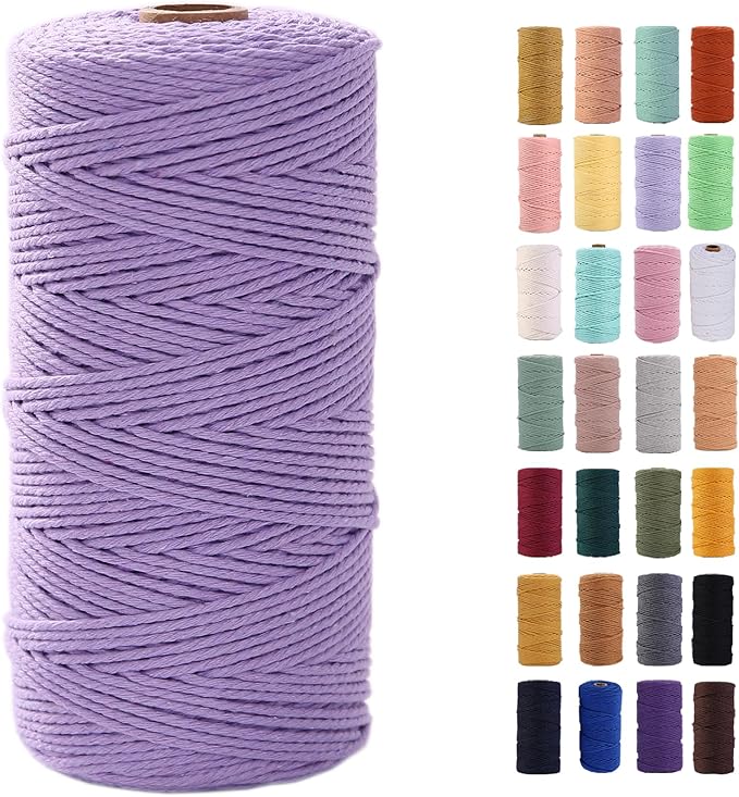MAOQIAN Light Purple Macrame Cord 2mm x 220Yards,Colored Cotton Rope Colorful Cotton Cord Soft Craft Cord Twine for Wall Hanging Plant Hangers Crafts Decorative Projects